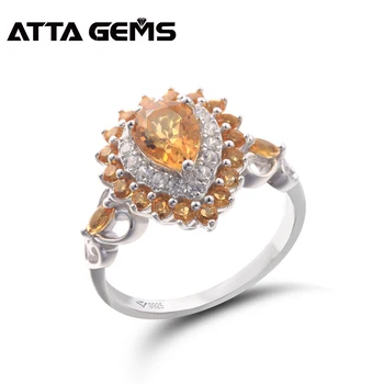 

Natural Citrine Sterling Silver Rings for Women Wedding Band Romantic Classic Style Natural Yellow Crystal Women's Ring Gifts