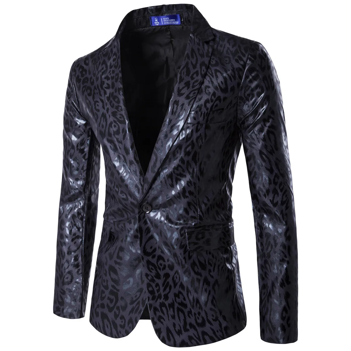 mens leather blazers Fashion Sexy Stylish Leopard Print Night Club Party Long Sleeve One Button Blazer Jackets for Men Groomsman | Мужская