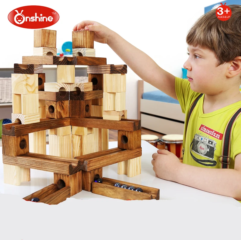 ONSHINE 60pcs Children wooden marbles building blocks/ Kids ball cube