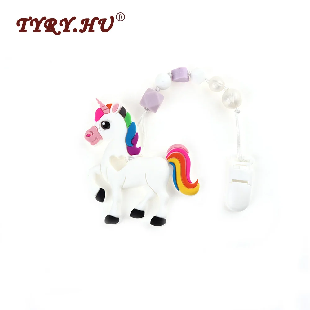 

TYRY.HU 1Pc Food Grade Baby Pacifier Chain BPA Free Unicorn Silicone Teether Baby Teething Feeding Nipple Chain Baby Shower Gift