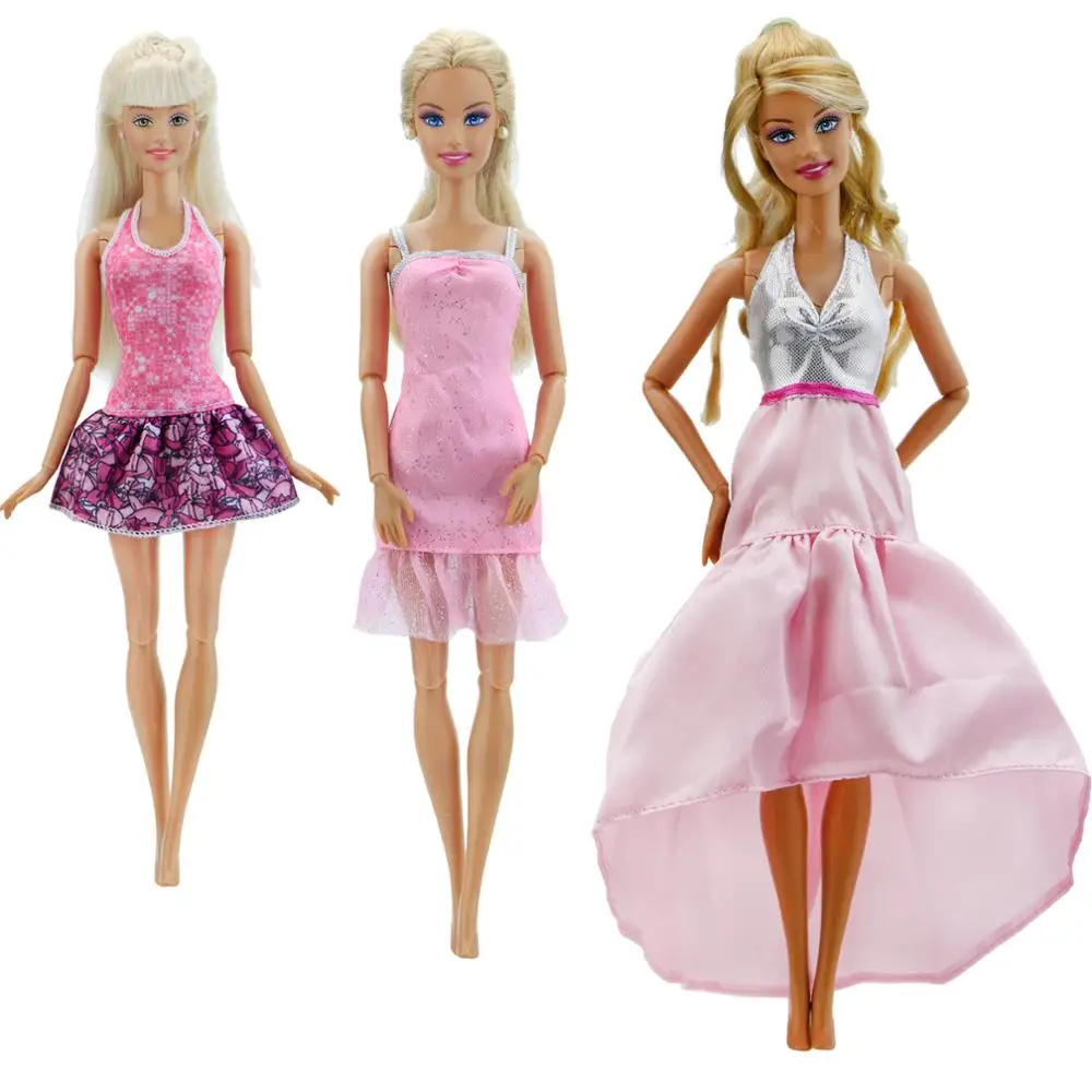

3 Sets High Quality Dress Mixed Style Pink Lace Skirt Halter Gown Clothes For Barbie Doll Accessories For Barbie Doll Toy Gifts