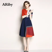 Women Party Dress 2019 New Fashion Office Lady Slim Temperament Elegant Dress Printed Patchwork A-Line O-Collar Dress Plus Size