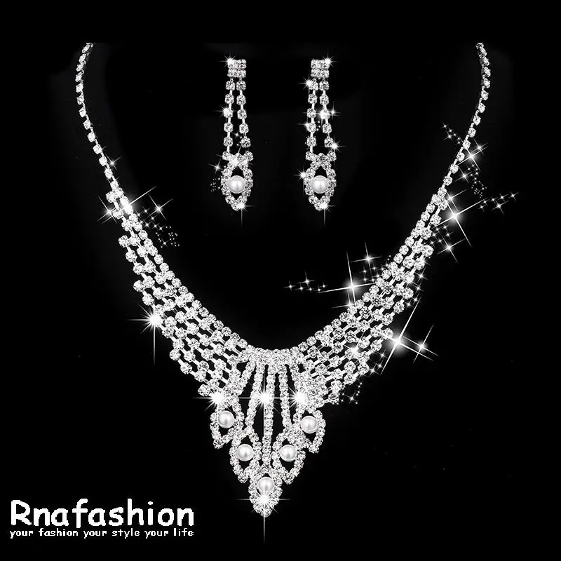 

RNAFASHION Fashion Design Women Rhinestone Twisted Necklace Dangle Earrings Bridal Wedding Set for Wedding Party Gift Jewelry