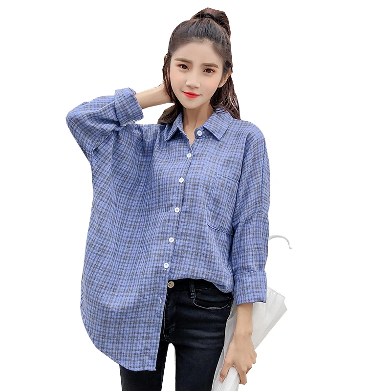 New Spring Preppy Style Cute Women Shirts Batwing Sleeve Plaid Students ...