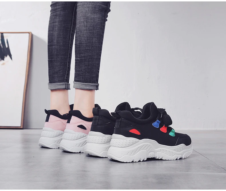 Women's Casual Shoes' Sneaker Dad Shoes Woman Sneakers Leather Black Lace-Up Flat Platform Sneakers Women Dad Shoes Big Size 8 (5)