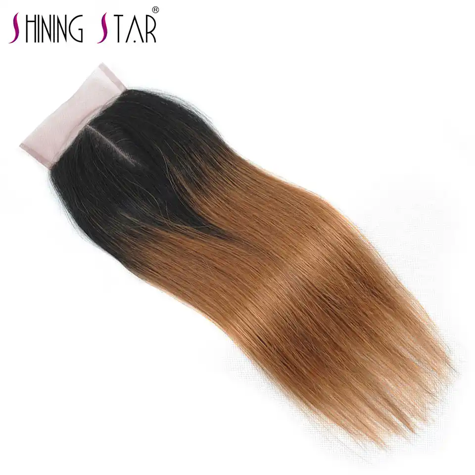 Blonde Ombre Middle Part Closure Brazilian Straight Human Hair