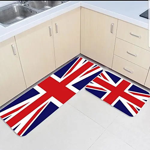 

2 Piece Kitchen Mats and Rugs Set United Kingdom (UK) Union Flag Blue and Red Home Deocr Non Skid Area Runner Doormats Carpet