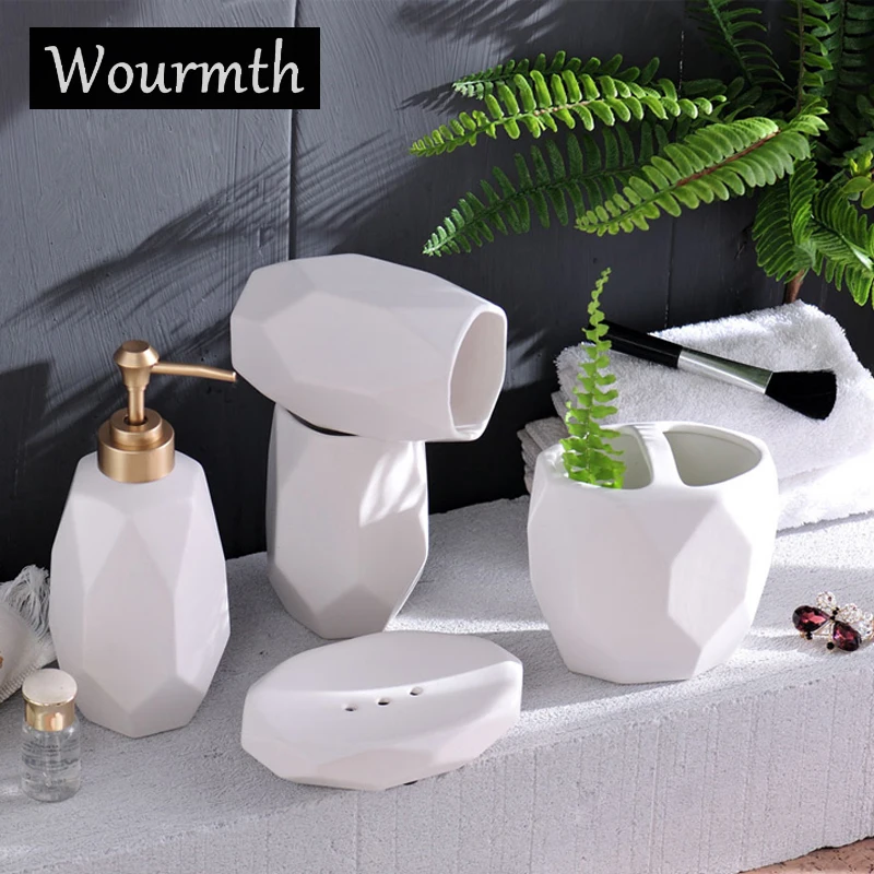 

Wourmth Nordic 5 piece Gift box Ceramic bathroom wash set Toothbrush holder mouth cup lotion bottle set housewarming gift