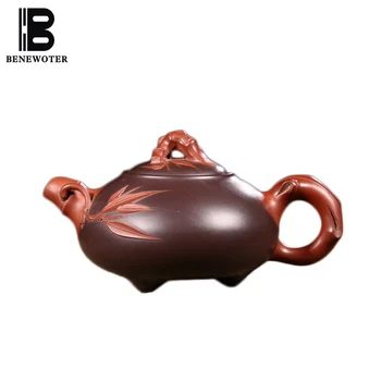 

210ml Authentic Zisha Teapot Yixing Handmade Applique Purple Clay Pot Raw Ore Purple Mud Tea Pots Puer Teaware Home Collection