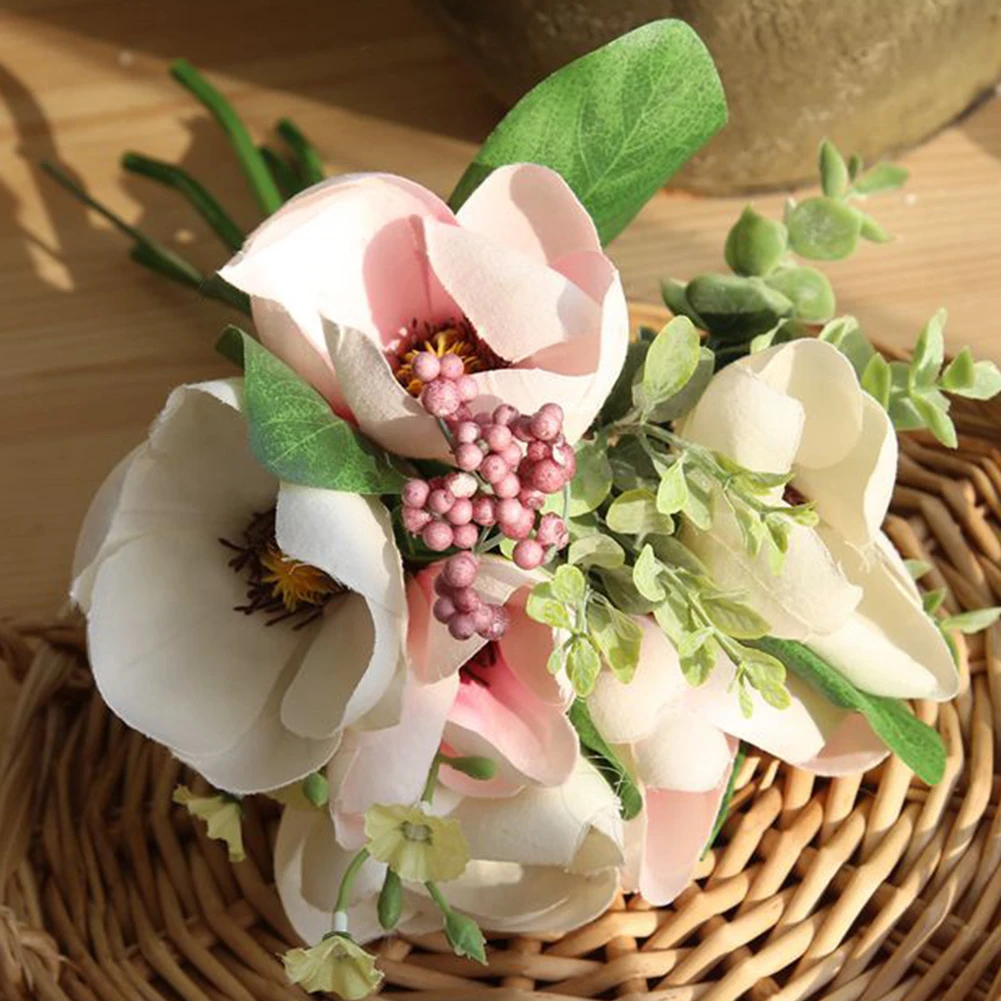 light pink Искусственные Искусственные цветы лист моделирование лист Магнолия цветочный свадебный букет вечерние украшения для дома и гостиной - Цвет: light pink