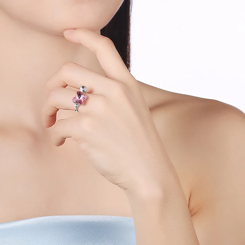 LEKANI кристаллами от Сваровски с крышкой типа «Бабочка» кольца с изменяемыми размерами реальные S925 тонкой серебряной палец аксессуары для Для женщин свадебные подарки