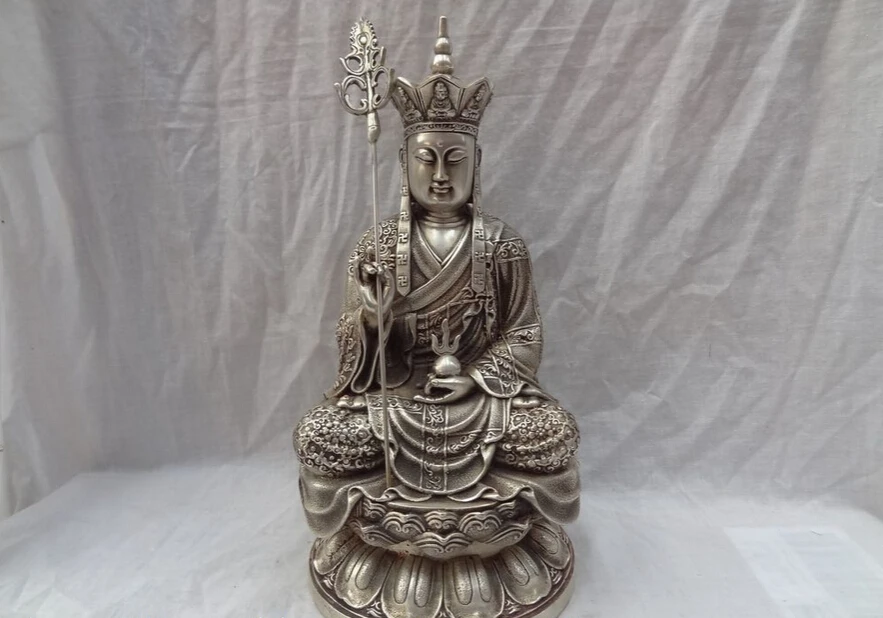 

fast shipping USPS to USA S1174 12" China Silver Buddhism Joss TangSeng Monk Ksitigarbha Buddha Statue Sculpture