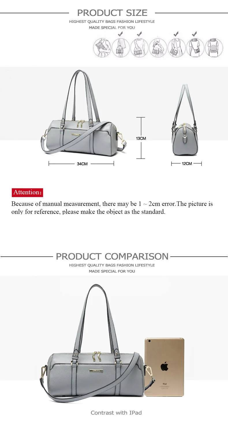 women leather handbags size