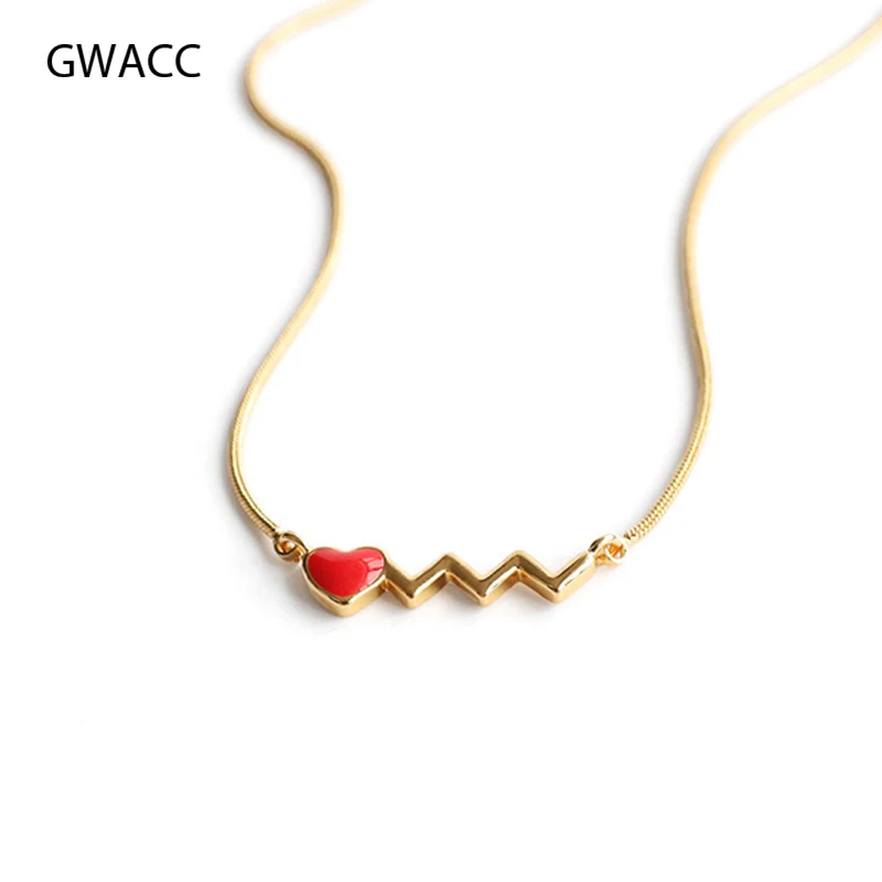 

GWACC Original Love Heart Shape Necklaces For Women Girls Electrocardiogram Love Pendants Necklaces For Couples Gift Jewelry