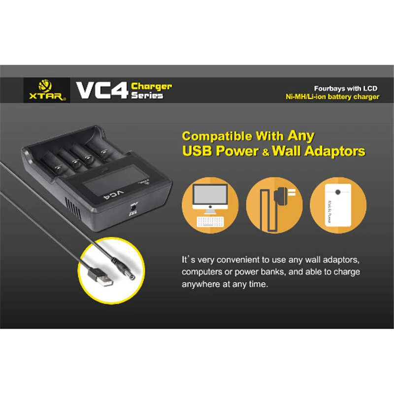 XTAR VC4 ЖК-экран USB зарядное устройство для 18650 26650 14500 батареи модели радиоуправляемого дрона запчасти