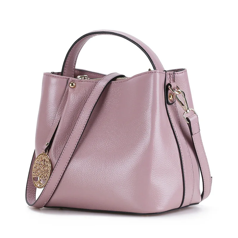 

New European and American fashion handbag single-shoulder bag satchel bag leather bucket bag top layer cowhide bag