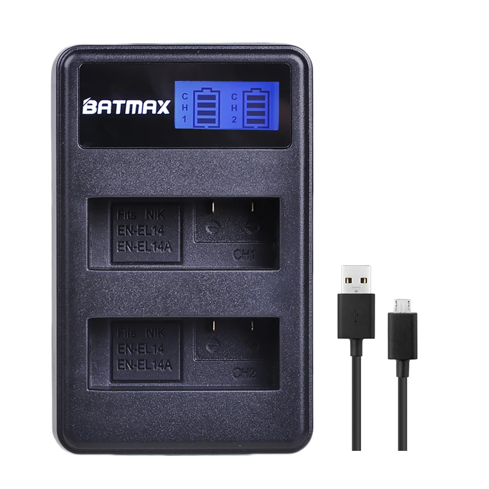 Batmax EN-EL14a EN-EL14 ENEL14 Батарея akku емкостью+ ЖК-дисплей USB Dual Зарядное устройство для Nikon D3100 D3200 D3300 D3400 D3500 D5600 D5100 D5200 P7000 - Цвет: 1 charger