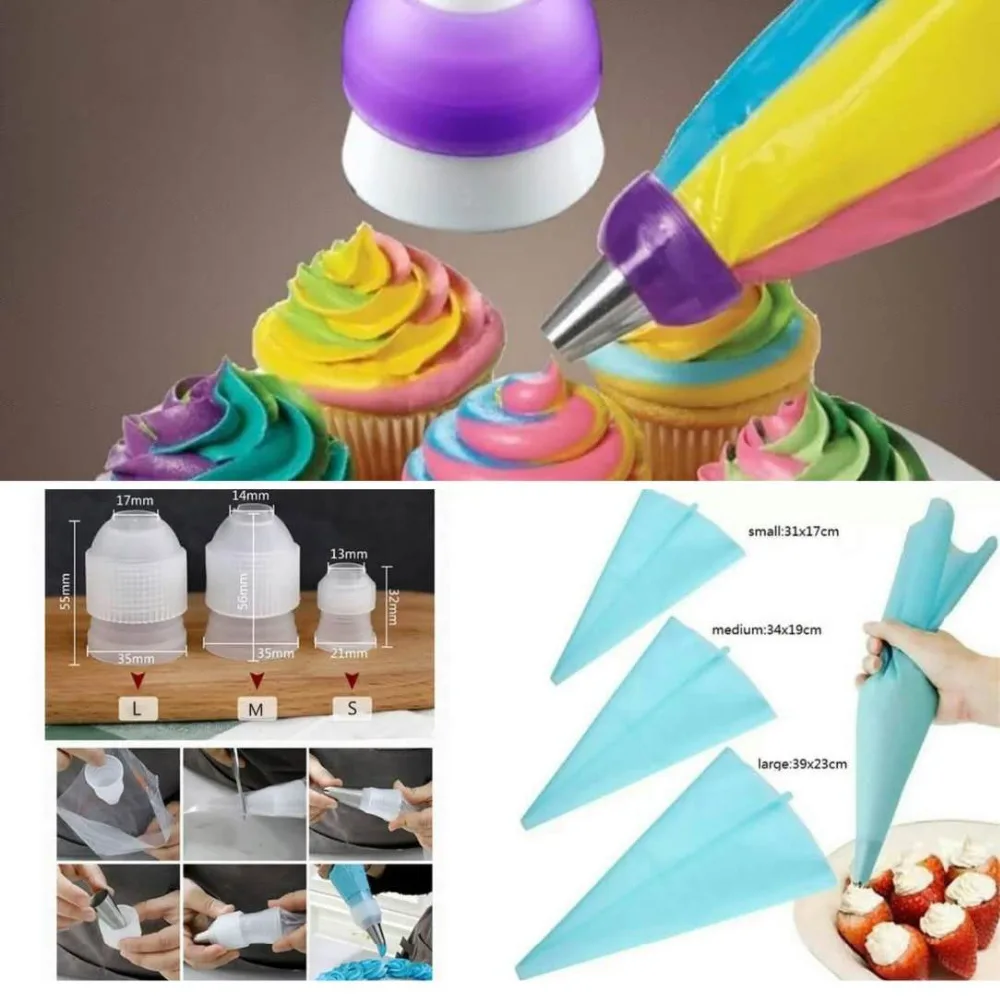 3PCs Pastry Bag +4PCS nozzles pastry Icing Cake Pastry Cupcake