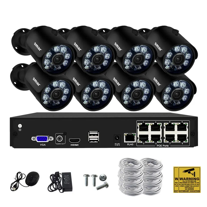 Smar H.265 8CH 1080P HDMI POE NVR комплект CCTV система безопасности металлическая 2MP ИК наружная