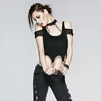 

Punk rave Goth Heavey Metal Rock Cosplay Novelty Chain Top Short Shirt T386 M XL