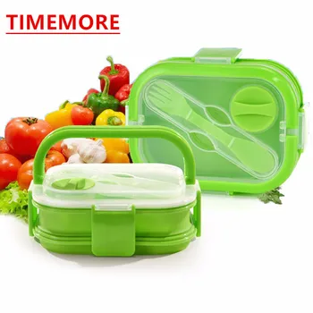 

Hot!!! 2 Layers Colorful Silicone Lunch Box With Handle Silicone Bento Lunch Box Portable Silicone Lunch Box tableware For Kids