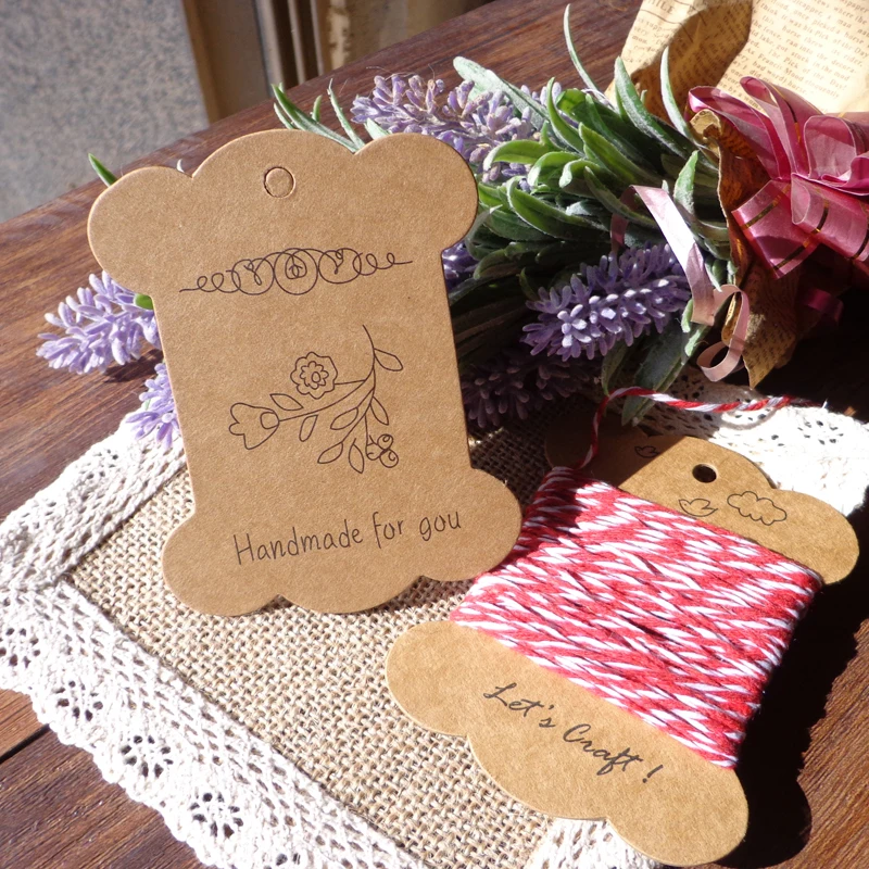 

50pcs THICKEN Style Flower Handmade for you Retro Cardboard Kraft Bobine Spool, DIY Party Paper Cards Big size Gift Tag