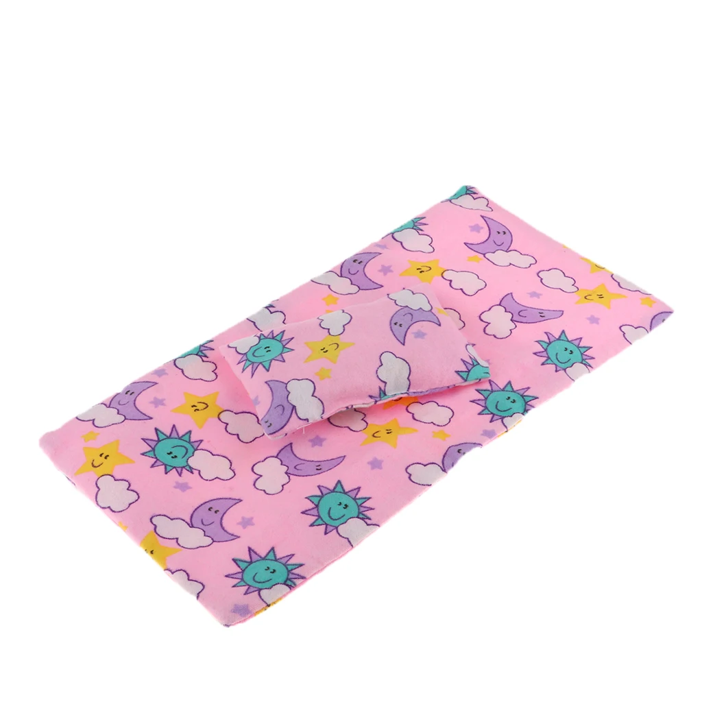 2PCS Lovely Doll House Bedding Set Sleeping Bag & Pillow for 25cm MellChan Dolls Accessories Pink