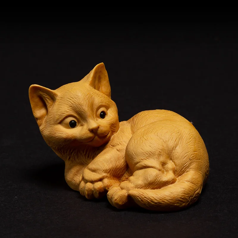 Прекрасная счастливая кошка деревянные кошки игрушки статуи резьба по дереву