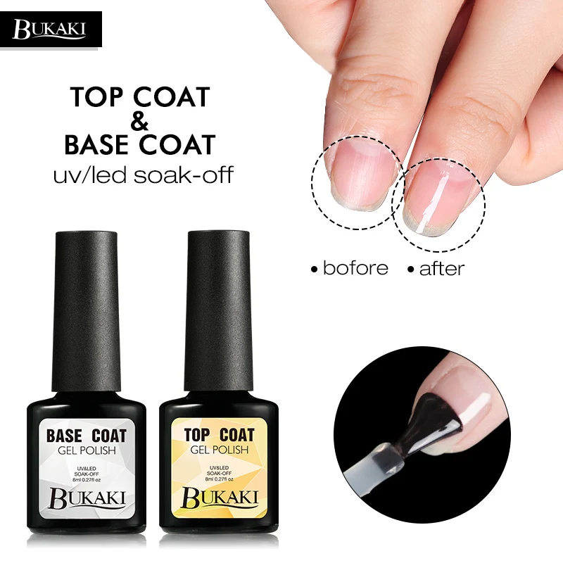 

BUKAKI French Top Base Coat Nail Gel Polish Nail Art No Sticky Nail Primer Semi Permanent UV LED Lamp Nail Dryer Gel Varnish