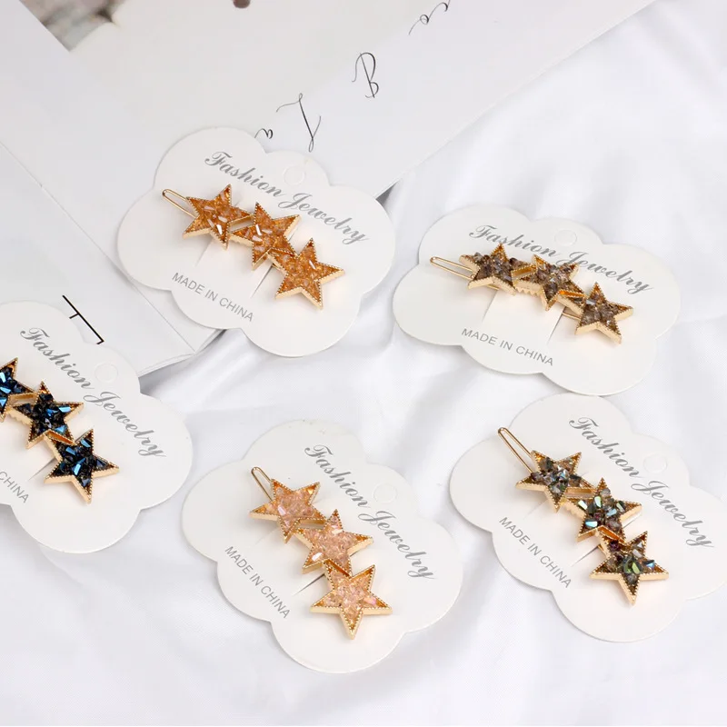 

Korean Simple Hair Clips for Women Geometric Star Barrettes Alloy Crystal Star Hairbands Sweet Girls Hairpins Hair Accessories