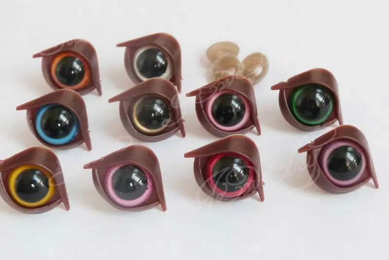 

40pcs/lot---10mm mixed color toy eyes with brown eyelid with washer