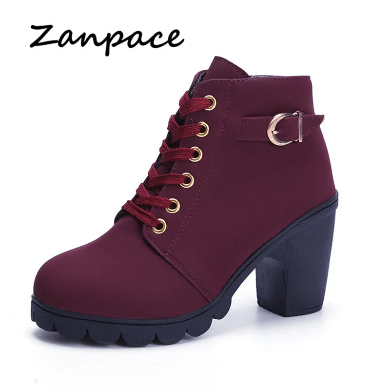 

Zanpace 2018 Winter Women Boots Europe Plus Velvet Leopard Print Boots Round Toe Keep Warm Ankle Boots High Heel Botas Mujer