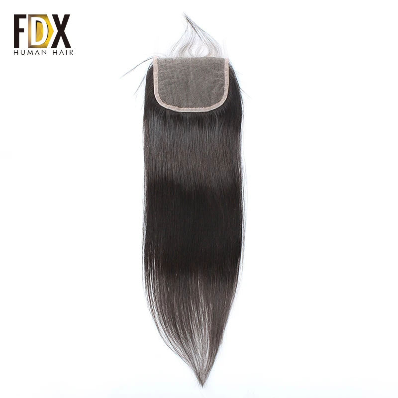 FDX человеческие волосы бразильские прямые волосы 4x4 кружева закрытия часть натуральный цвет 10-20 дюйм(ов) наращивание волос Remy