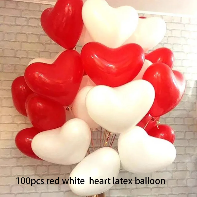 18 дюймов 100pcs Красное Сердце воздушные шары надувные Love фольгированный шар Свадьба День святого Валентина свадебные украшения воздушный шар с гелием globos - Цвет: 100pcs red white lat