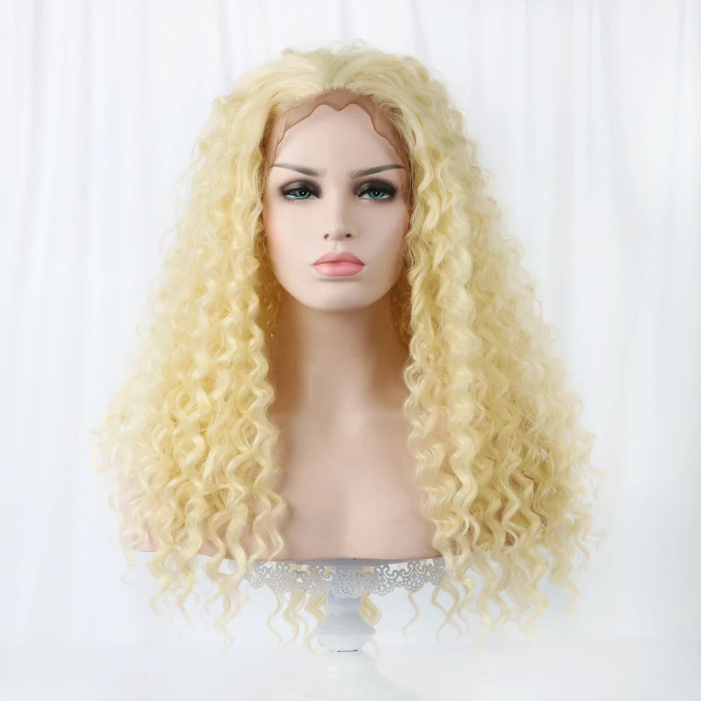 

Long Lace Front Synthetic Wig Curly Blond Afro Wigs for Black Women 24'' African Hair Wigs Ombre Heat Resistant OEM HPLS001-3