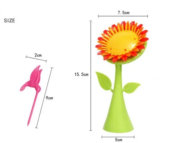 1 набор столовых приборов, наборы посуды, креативные солнышки+ птицы, дизайнерские пластиковые вилки для фруктов, 1 Подставка+ 6 вилок, Овощная вилка OK 0319