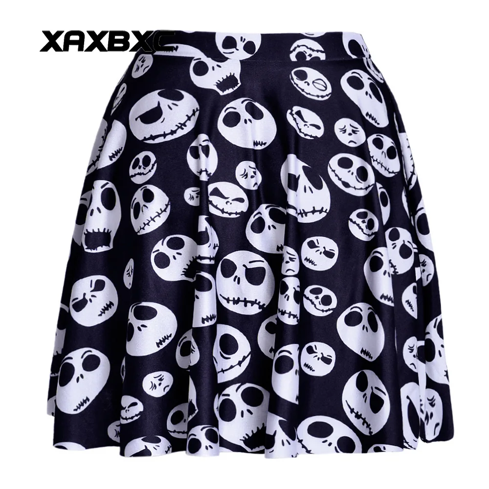 

NEW 1123 Summer Sexy Girl Jack Skull Nightmare Before Christmas Printed Cheering Squad Tutu Skater Women Mini Pleated Skirt