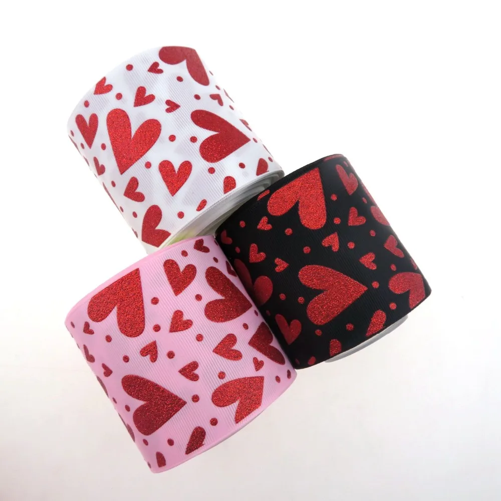 valentine's day designs 100Yards 3&quot; BOCA red gliter heart printed
