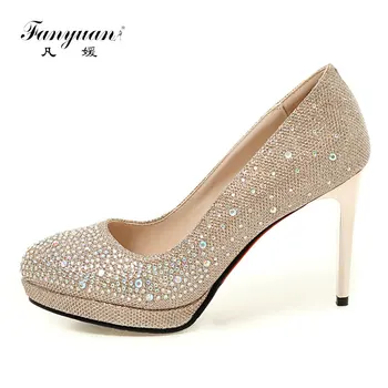 

Fanyuan Sexy Women's Pumps Glitter Shoes 9cm Silver Gold Women Wedding Party Club Heels Slip-On Ladies High Heels Stiletto Shoes