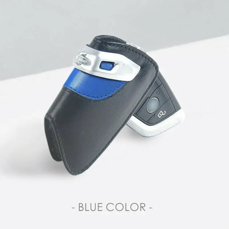 

1Pcs Geniune Leather Blue Car Key Fob Bag Case Cover For BMW 2 5 6 7 Series X1 X3 X5 X6