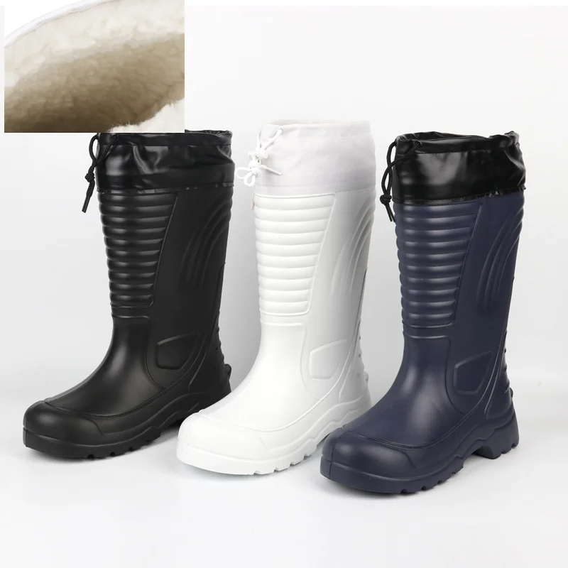 EXCARGO Shoes Men Winter Long Waterproof Snow Boots Rubber Rianboots Plus Velvet Warm EVA Rain Boots Lightweight Non slip Shoes