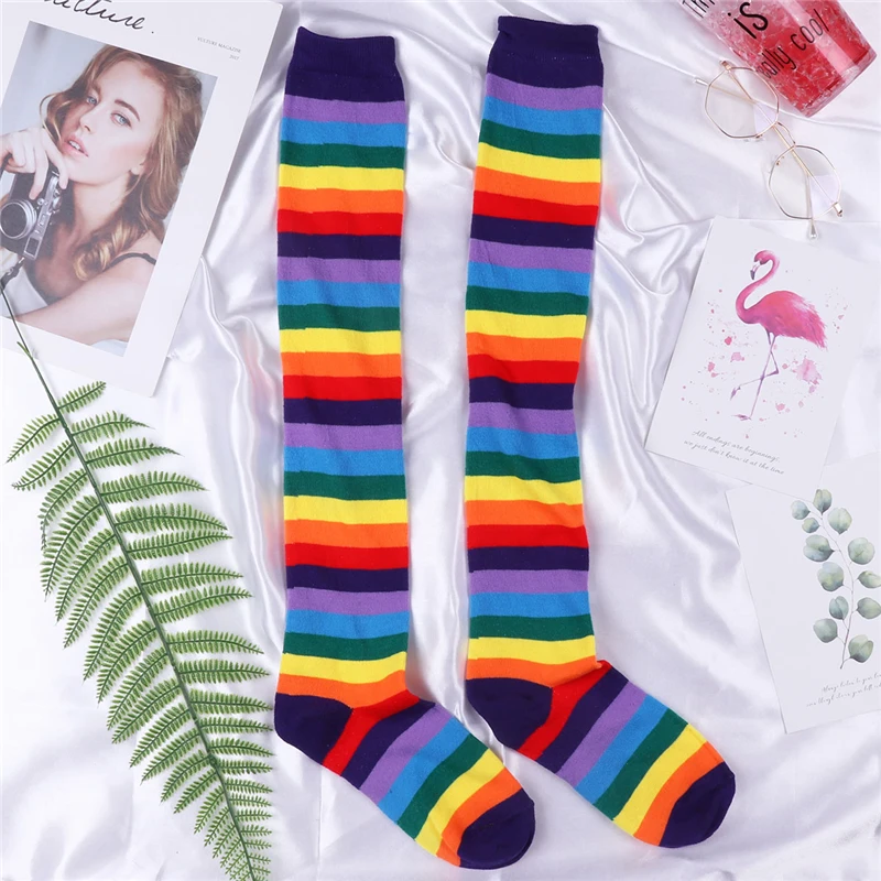 YiZYiF, разноцветные радужные чулки, полосатые гольфы, гетры для рук, перчатки, костюм на Хэллоуин, вечерние, косплей, подарок на праздник