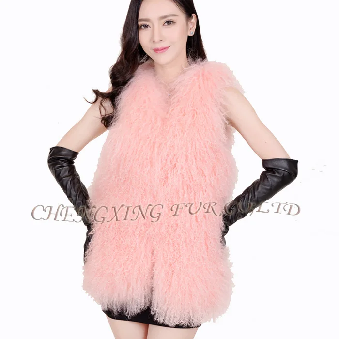 Cx-g-b-160 из натуральной натуральный мех шерсть женские зимние жилеты монгольский мех ягненка жилет без рукавов одежды жилеты/куртка - Цвет: Розовый