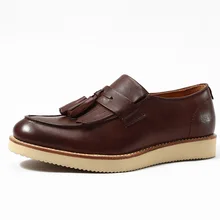 Британский стиль черный/кофе круглый носок из натуральной кожи мокасины натуральной кожи коровьей толстый каблук кисточкой квартиры