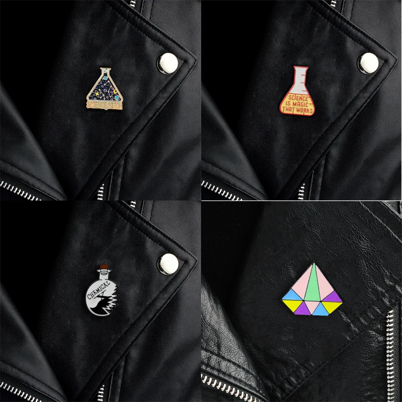 

Science Series Brooch Geometric Cube Planet "Clumsy Professor/Chemical X" Science is Magic Enamel Pin Badge Science Lovers Gifts