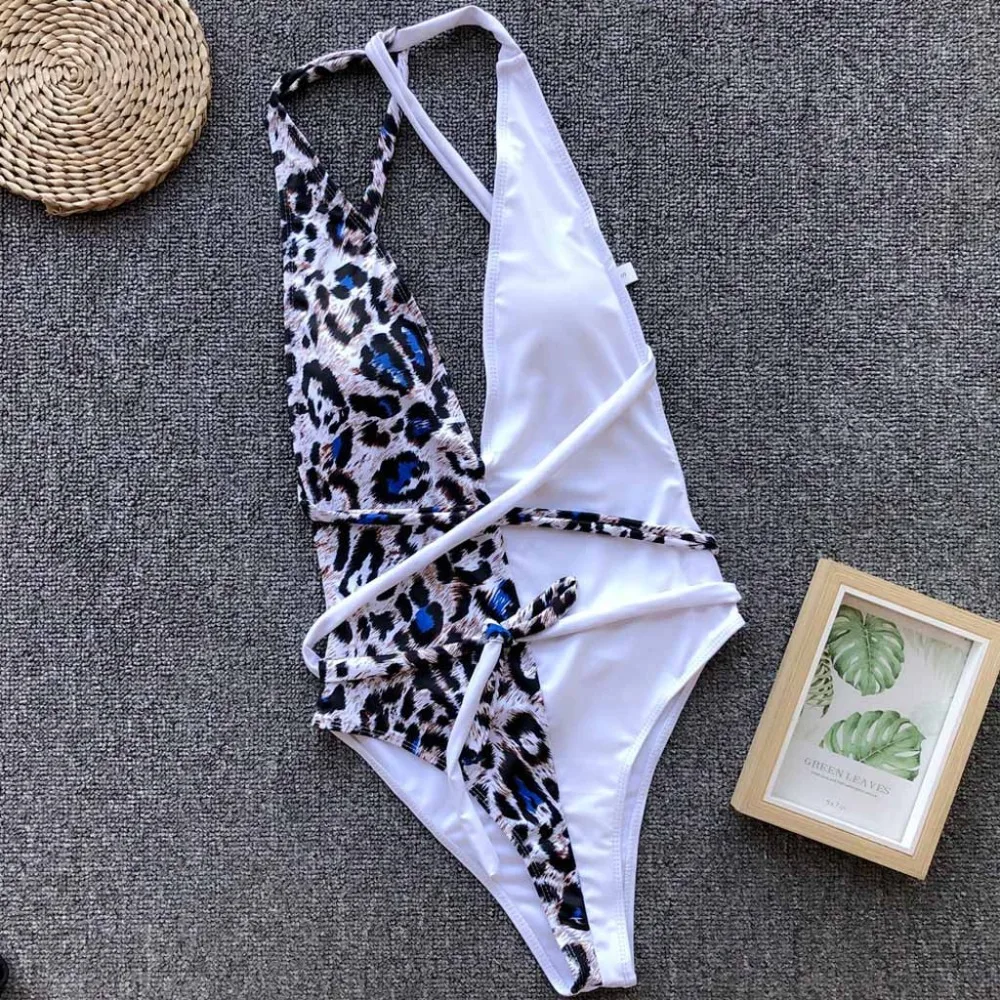 

Bikini Summer 2019 Biquini Swimsuit Women Sexy Leopard Print Bikini Set Wrapped Chest Lady Split Bikinis Bathing Suit With belt