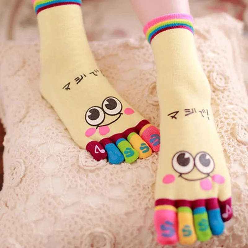 

1 pair Hot Female Cute Casual Five Toe Crew Finger Performance Original Weight Micro Toe Socks Cotton Socks For Women Girl