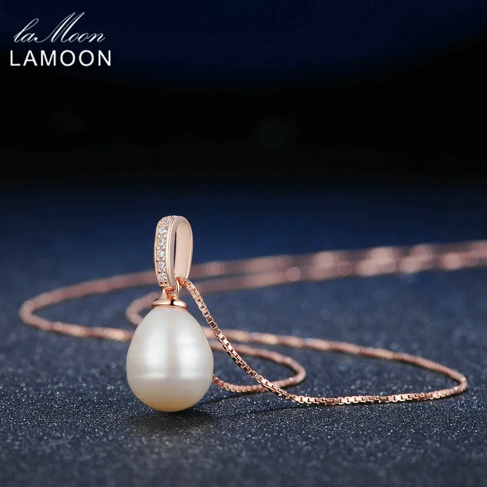 Lamoon Bijouterie 8mm 100% Natural Freshwater Pearl 925 sterling-silver-jewelry Pendant Necklace For Women Fine Jewelry NI047