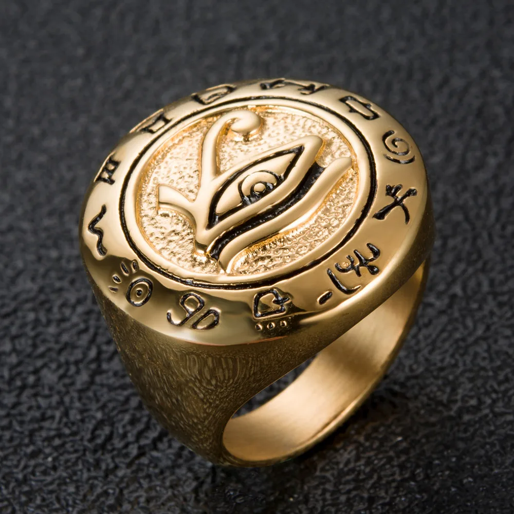Mens Boys Eye of Horus Talisman Stainless Steel Punk Ring