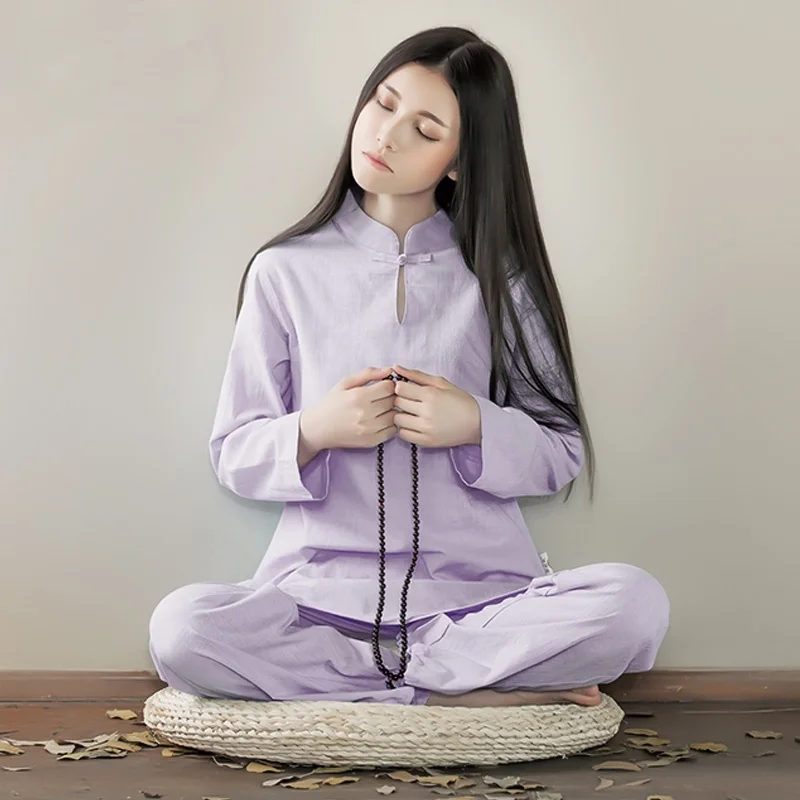 Медитация одежда в стиле Дзен китайский воин костюм свободный Йога Лен летняя традиционная китайская одежда для женщин TA1515 - Цвет: 1
